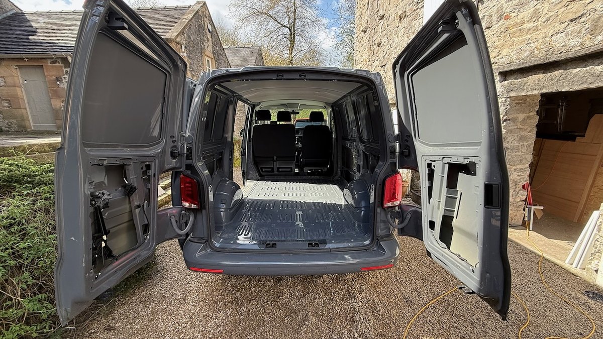 VW Transporter T6.1 ply lining removal in progress — ZomB Build 001