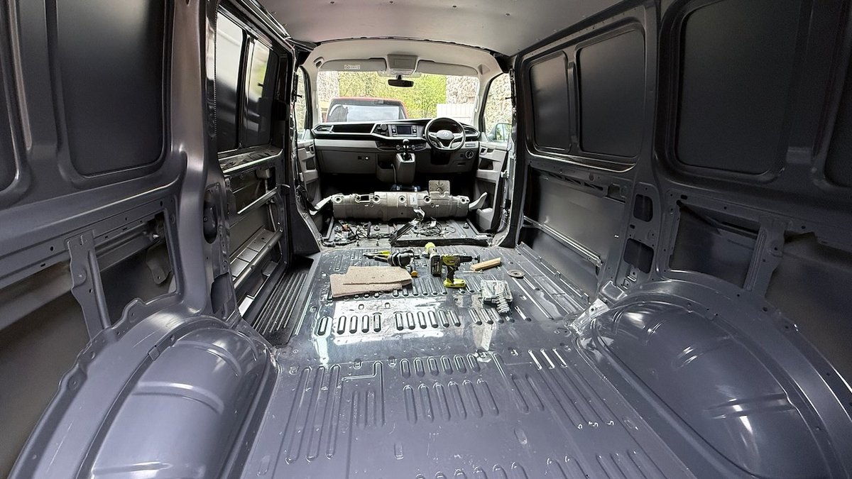 VW Transporter T6.1 fully stripped of all fittings and lining — ZomB Build 001